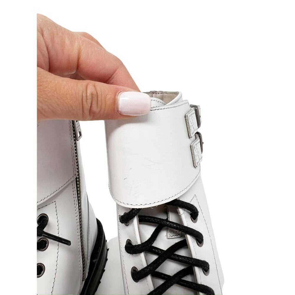 AllSaints Brigade White Leather Combat Buckle Lace Up Ankle Strap Boot EU 36 - Picture 9 of 12